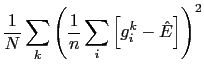 $\displaystyle \frac{1}{N}\sum_{k}\left(\frac{1}{n}\sum_{i}\left[g_{i}^{k}-\hat{E}\right]\right)^{2}$